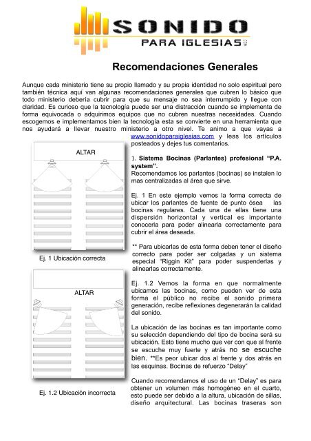 Recomendaciones Generales - Sonido Para Iglesias Recomendaciones Generales - Sonido Para Iglesias