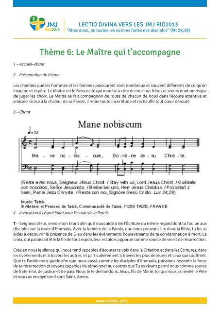Thème 6: Le Maître qui t'accompagne - JMJ Rio 2013