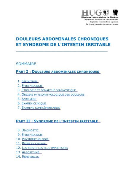 douleurs abdominales chroniques et syndrome de l'intestin ... - HUG