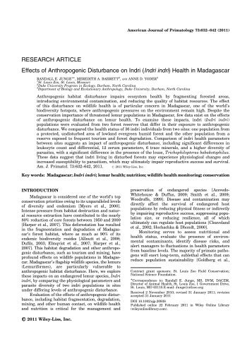 Effects of anthropogenic disturbance on indri (Indri indri) health in ...