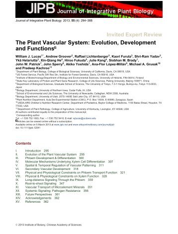 The Plant Vascular System: Evolution, Development and FunctionsF