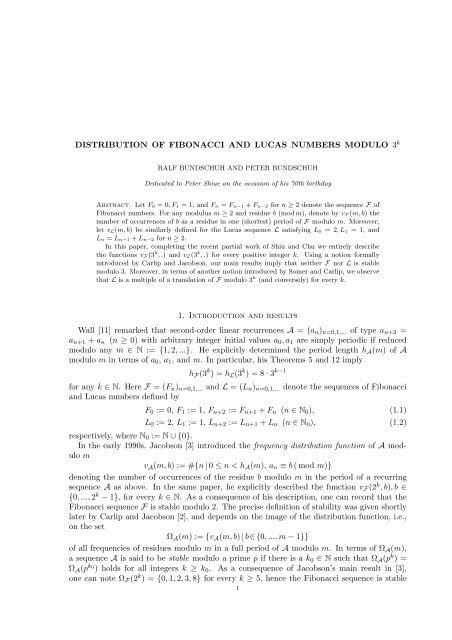 Distribution Of Fibonacci And Lucas Numbers Modulo