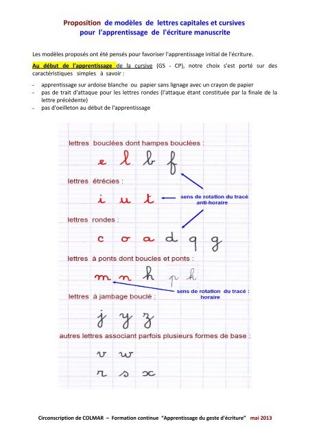 Proposition de modèles d'écriture cursive - Circonscription de Colmar