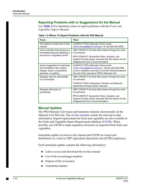 Fresh Fruits and Vegetables Import Manual 1 - Phytosanitary ...