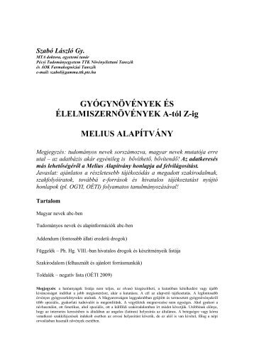 GYÓGYNÖVÉNYEK ÉS ... - Melius Alapítvány