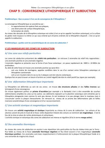 chap8 : la convergence lithospherique : la subduction - SVT NC
