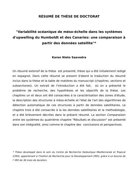 RÉSUMÉ DE THÈSE DE DOCTORAT "Variabilité océanique de