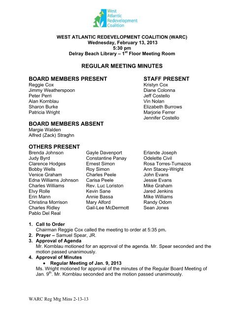 regular meeting minutes board members present staff present board ...