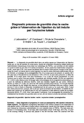 Diagnostic précoce de gravidité chez la vache par l'ocytocine lutéale