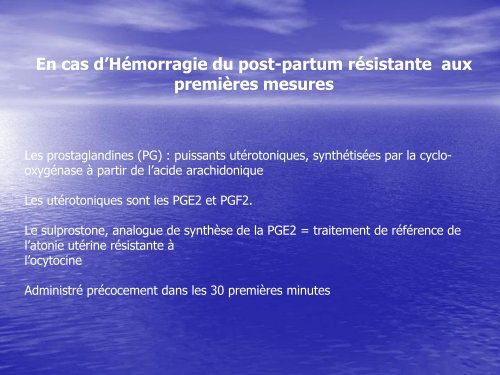 Prostaglandines et hémorragies du Post Partum - SRMGO 28ème ...