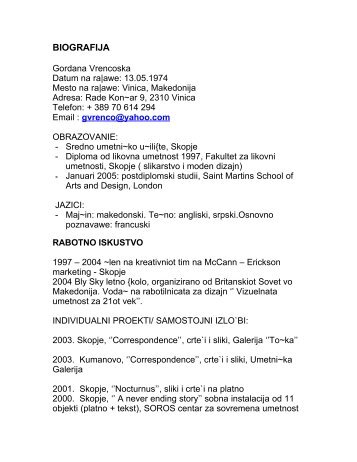 Cv Primerok Na Makedonski - Girha Curriculum Vitae