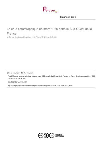 La crue catastrophique de mars 1930 dans le Sud-Ouest de la France