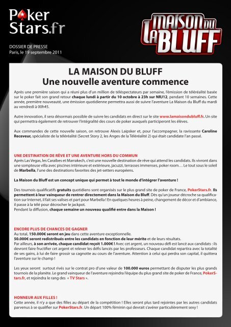 Lancement La Maison du Bluff - PokerStars.fr