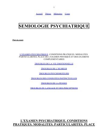 SEMIOLOGIE PSYCHIATRIQUE - Faculté de Médecine