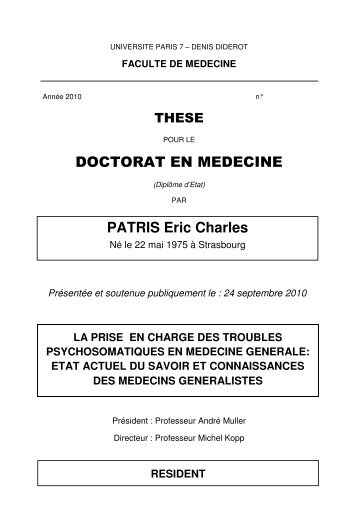 DOCTORAT EN MEDECINE PATRIS Eric Charles - Département de ...