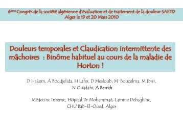 Douleurs temporales et Claudication intermittente des mâchoires ...