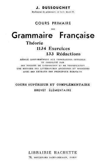 Cour primaire de Grammaire française - Webrairie