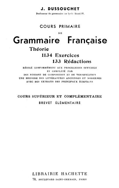 Cour primaire de Grammaire française - Webrairie