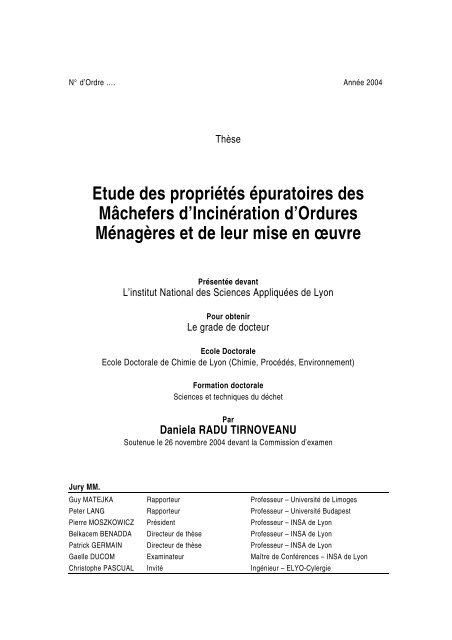 Etude des propriétés épuratoires des mâchefers d'incinération d ...