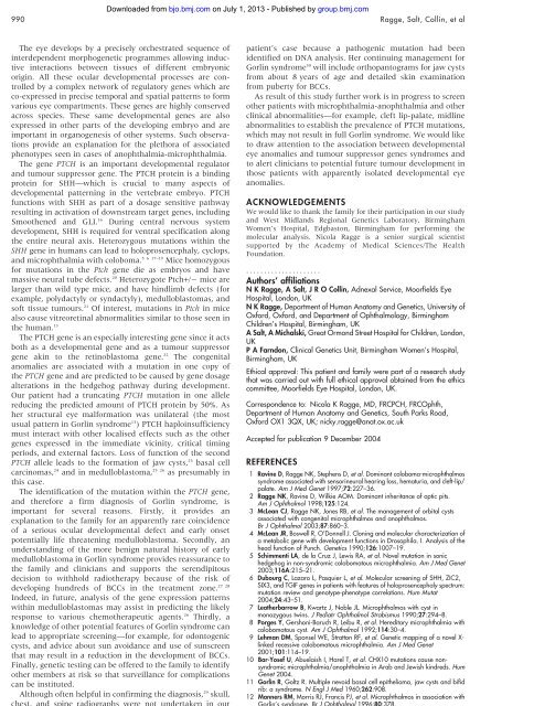 Gorlin syndrome: the PTCH gene links ocular developmental defects ...