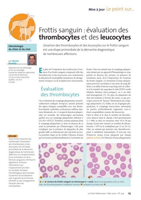 Frottis sanguin : évaluation des thrombocytes et ... - VETODIAG