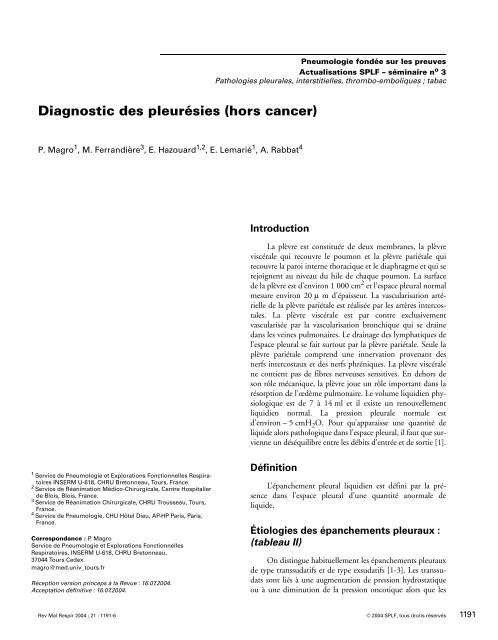 Diagnostic des pleurésies (hors cancer) - reannecy.org