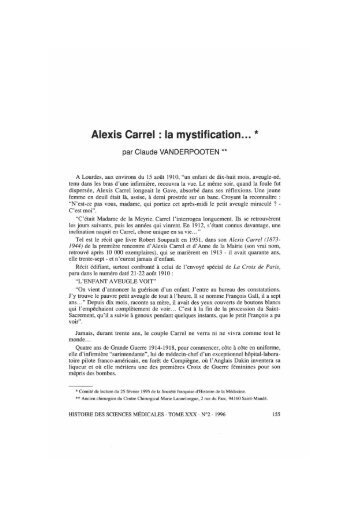 Alexis Carrel : la mystification... * - Bibliothèque interuniversitaire de ...