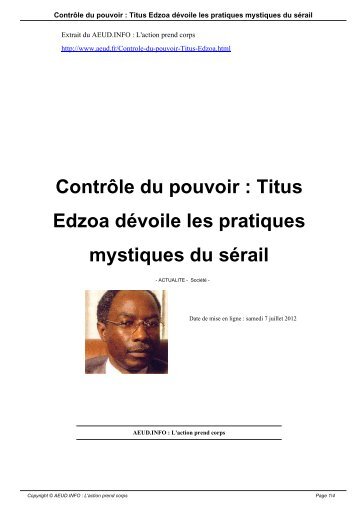 Contrôle du pouvoir : Titus Edzoa dévoile les pratiques mystiques ...