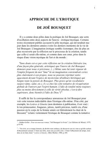 approche de l'erotique de joë bousquet - Carasco, Raymonde