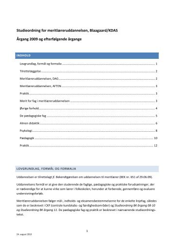 Studieordning for meritlæreruddannelsen, Blaagaard/KDAS