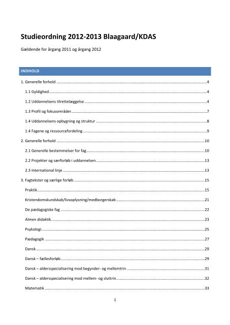 Studieordning 11/12 - Læreruddannelsen Blaagaard/KDAS