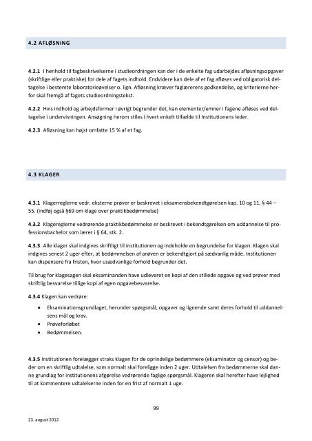 Studieordning 11/12 - Læreruddannelsen Blaagaard/KDAS