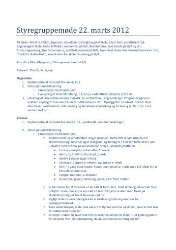 Dagsorden og referat fra mødet i styregruppen 22. marts 2012