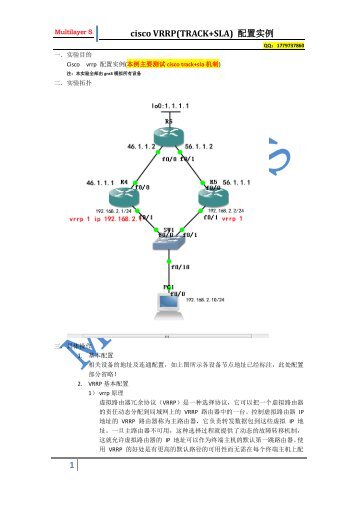 cisco VRRP(TRACK+SLA) 配置实例