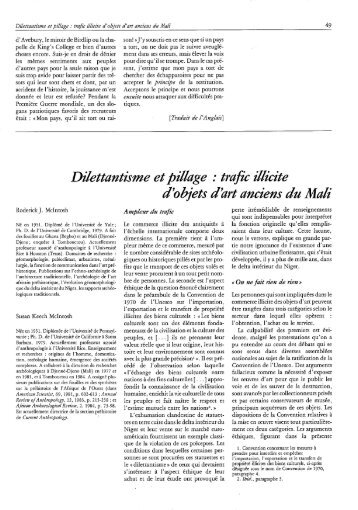 trafic illicite d'objets d'art anciens au Mali