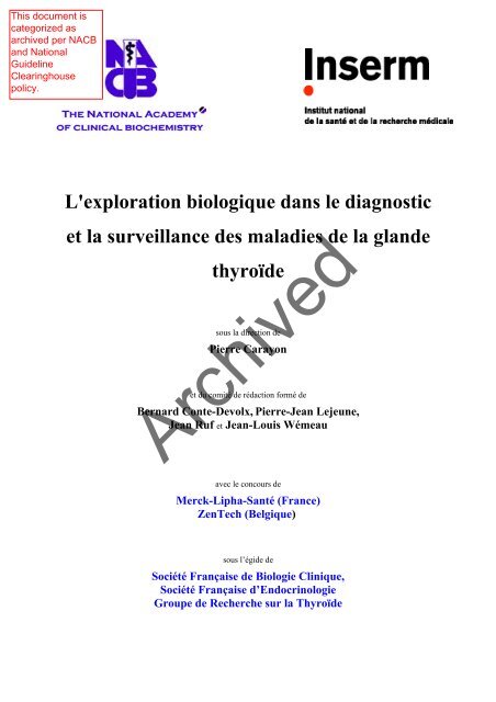 L'exploration biologique dans le diagnostic et la surveillance des ...