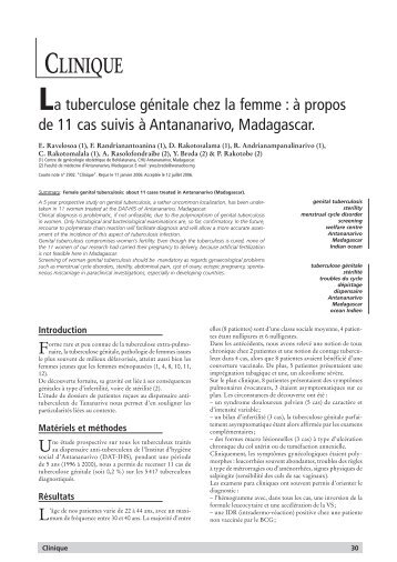 La tuberculose génitale chez la femme : à propos de 11 cas suivis à ...