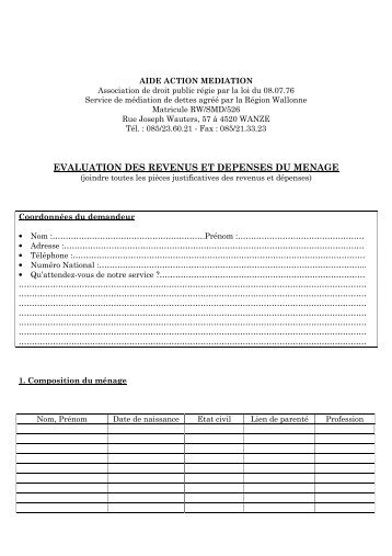 evaluation des revenus et depenses du menage - Aide Action ...