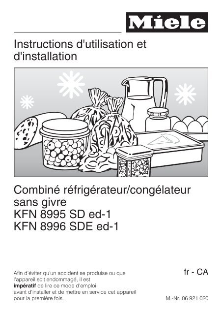 Instructions d'utilisation et d'installation Combiné ... - Miele