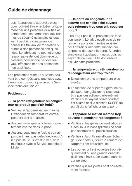 Instructions d'utilisation et d'installation Combiné ... - Miele