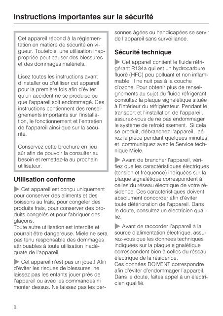 Instructions d'utilisation et d'installation Combiné ... - Miele