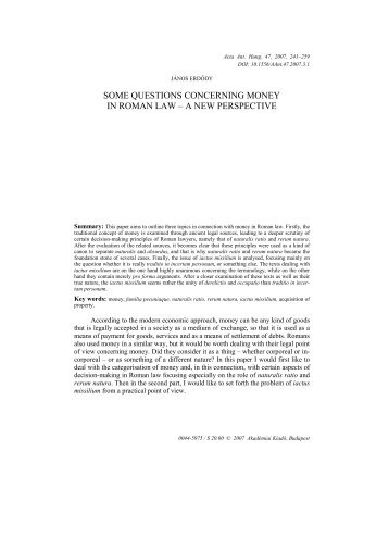 Some questions concerning money in roman law ... - Historia Antigua
