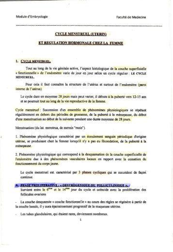 Cycle menstruel ( utérin ) et régulation hormonale chez la femme