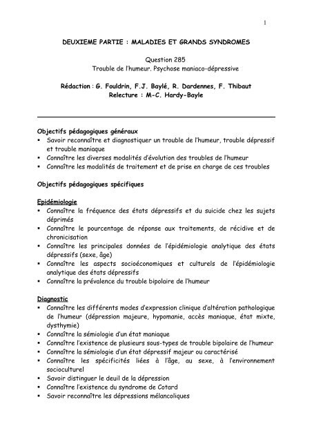 Trouble de l'humeur. Psychose maniaco-dépressive