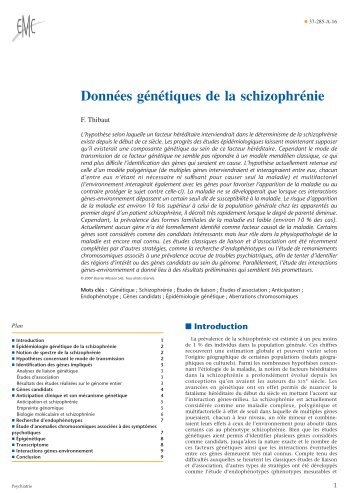 Données génétiques de la schizophrénie - Psychologie - M. Fouchey