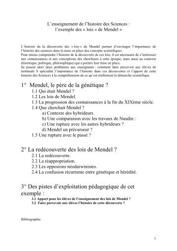 1° Mendel, le père de la génétique - Académie de Clermont-Ferrand