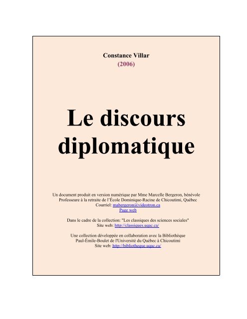 Le Discours Diplomatique Les Classiques Des Sciences Sociales