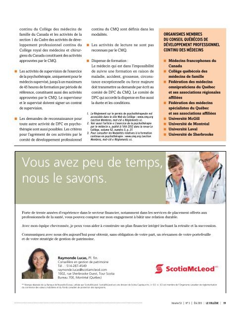 Revue Le Collège, été 2013 - Collège des médecins du Québec