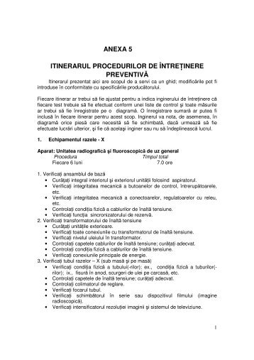 Itinerarul procedurilor de intreţinere preventiva