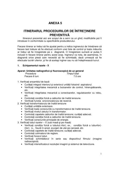 Itinerarul procedurilor de intreţinere preventiva